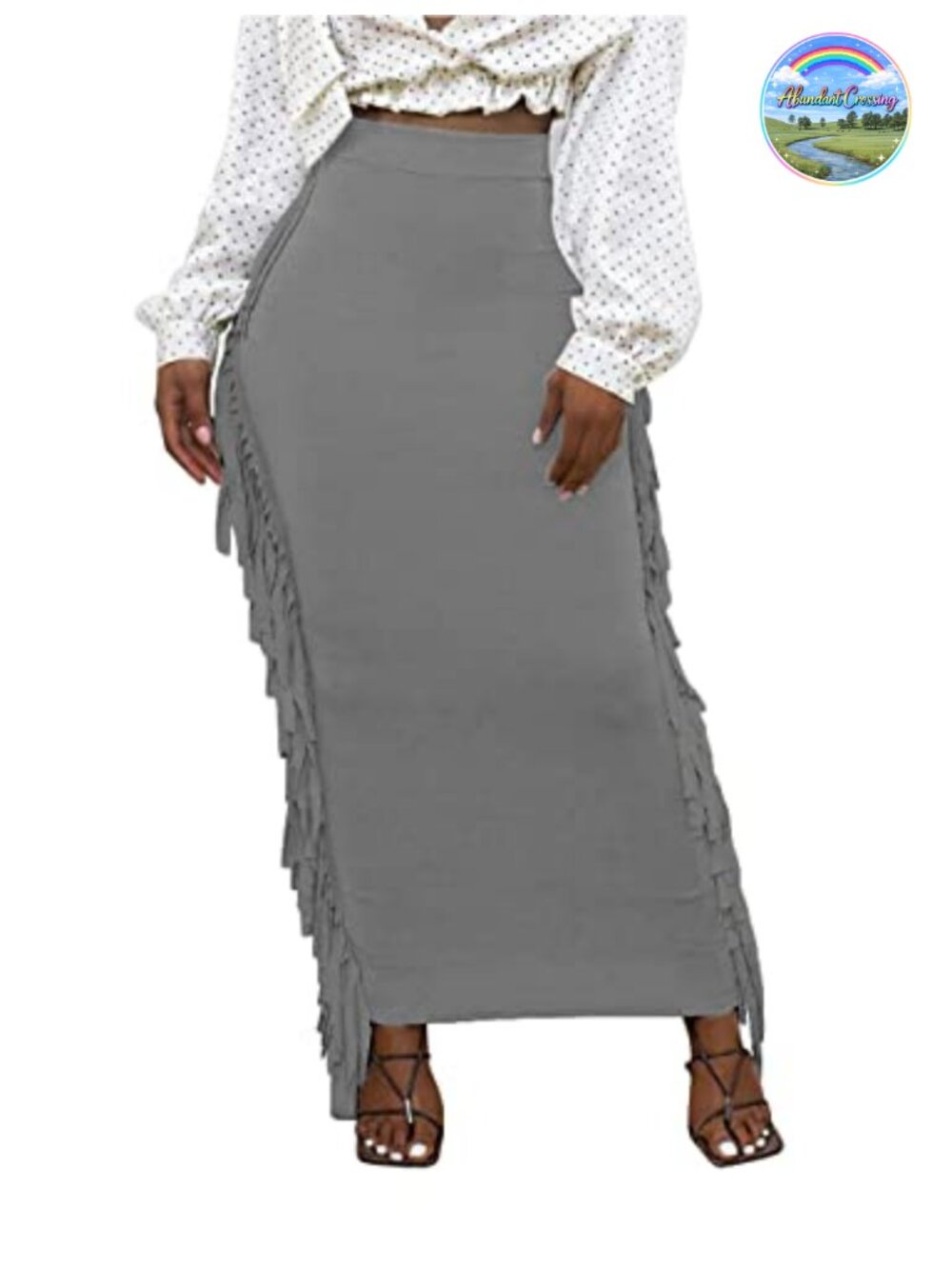 High Waist Side Fringe Maxi Pencil Skirt Bodycon Stretchy Party